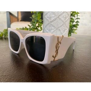 YSL Saint Laurent Blaze Womens White Sunglasses Gold Logo At Temples